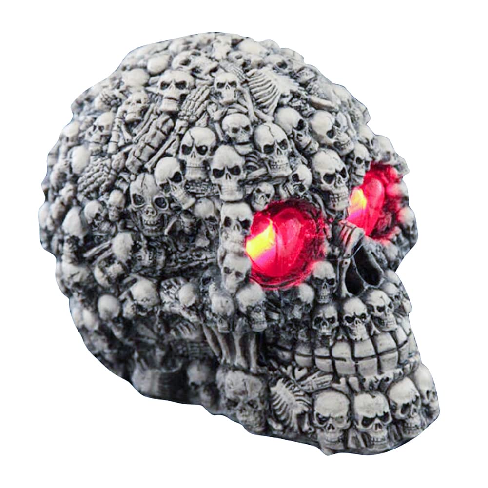ITODA Skull Sculptures Horrible Halloween Gothic LED Eyes Light Up Figurine Skull Decoration Props Novelty Bone Sculpture Skull Head Ornaments for Haunted House Home Bar Party Table Decorations