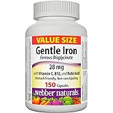 Webber Naturals Gentle Iron Supplement 28 mg, Highly Bioavailable Form of Iron, 150 Capsules, Stomach-Friendly, Non-Constipat