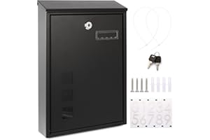 DIGGOO Wall Mount Mailboxes for Outside, Large Locking Mailbox with Three Sets 0-9 Mail Box Reflective Numbers, 14.2" x9.5" x2.6" Anti-rusting Metal Postbox Security Box for Porch Outdoor Black