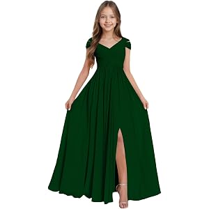 Qatuddl Junior Bridesmaid Dress Cold Shoulder Chiffon Flower Girl Dresses for Wedding Girls Formal Dress with Slit