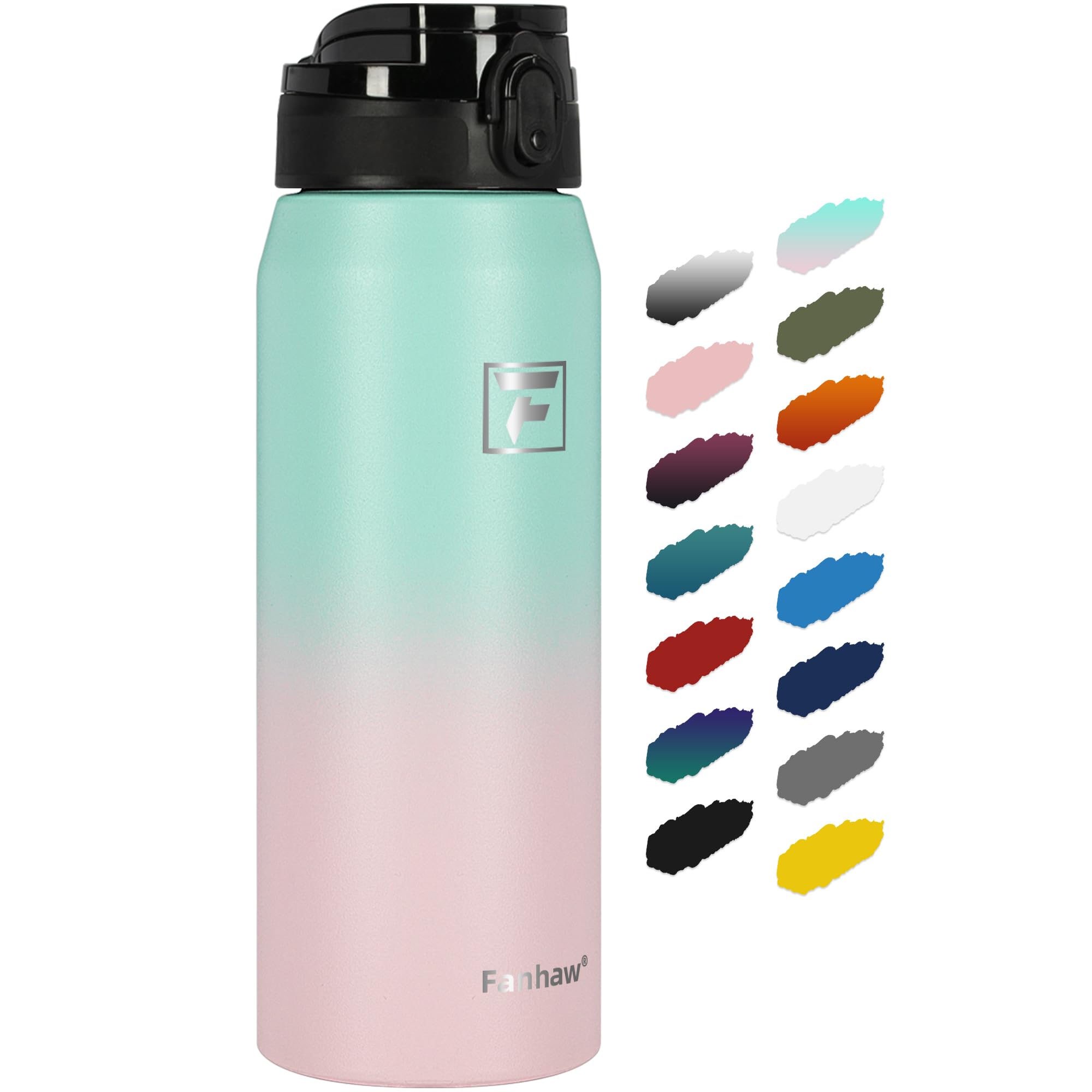 Fanhaw 750 ml Insulated Stainless Steel Water Bottle with 1 Lid (Chug Lid) - For Kids, Women, Men | Leak & Sweat Proof with Anti-Dust Lid (Green Pink)