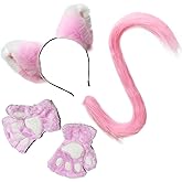 Kolacoo Cute Faux Fur Cat Ears Headband and Tail Set for Adult, Furry Animal Accessories Halloween Cosplay Costume