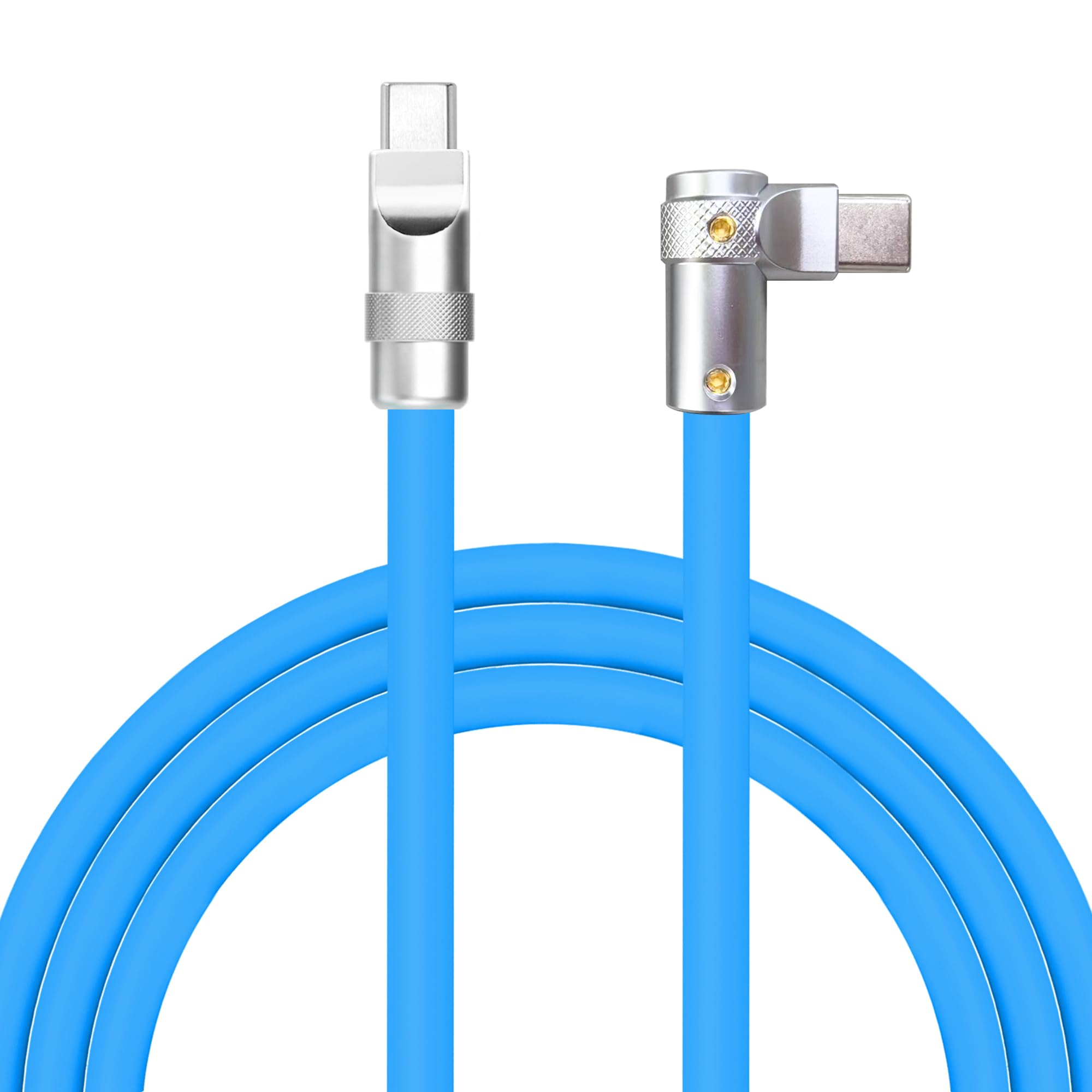 Photo 1 of chubbycable FlexElbow 90 Degree 240W Fast Charging Cable Right Angle USB C Cable Silicone Charging Cord Compatible with iPhone 17-15 Series iPad, Blue, Type-C to Type-C, 1.64FT