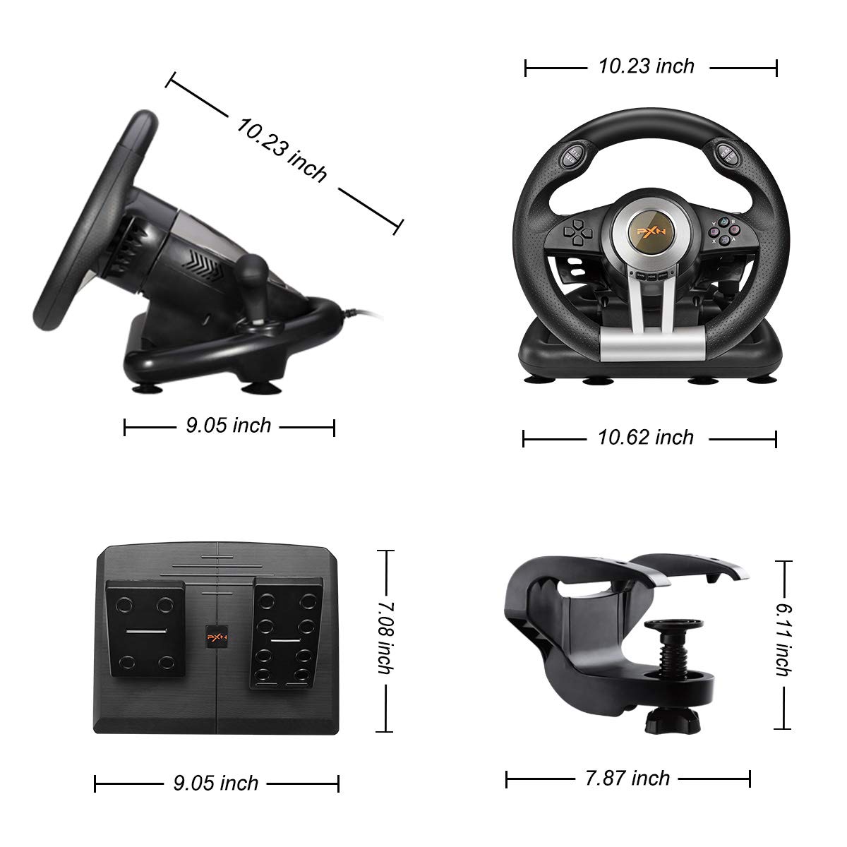 PXN Xbox Steering Wheel V3II 180° PC Gaming Racing Wheel Driving Wheel, with Linear Pedals and Racing Paddles for PC, PS4, Xbox One, Xbox Series X|S, Nintendo Switch - Black