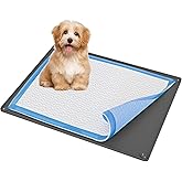 TidyFriend Puppy Pad Holder Tray Fits for 28” x 30” Pee Pads with Corner Lock Holes, Raised Edges, Non-Spill, Easy to Clean Silicone Puppy Potty Tray Holder, for Indoor Floor Protection (Grey)