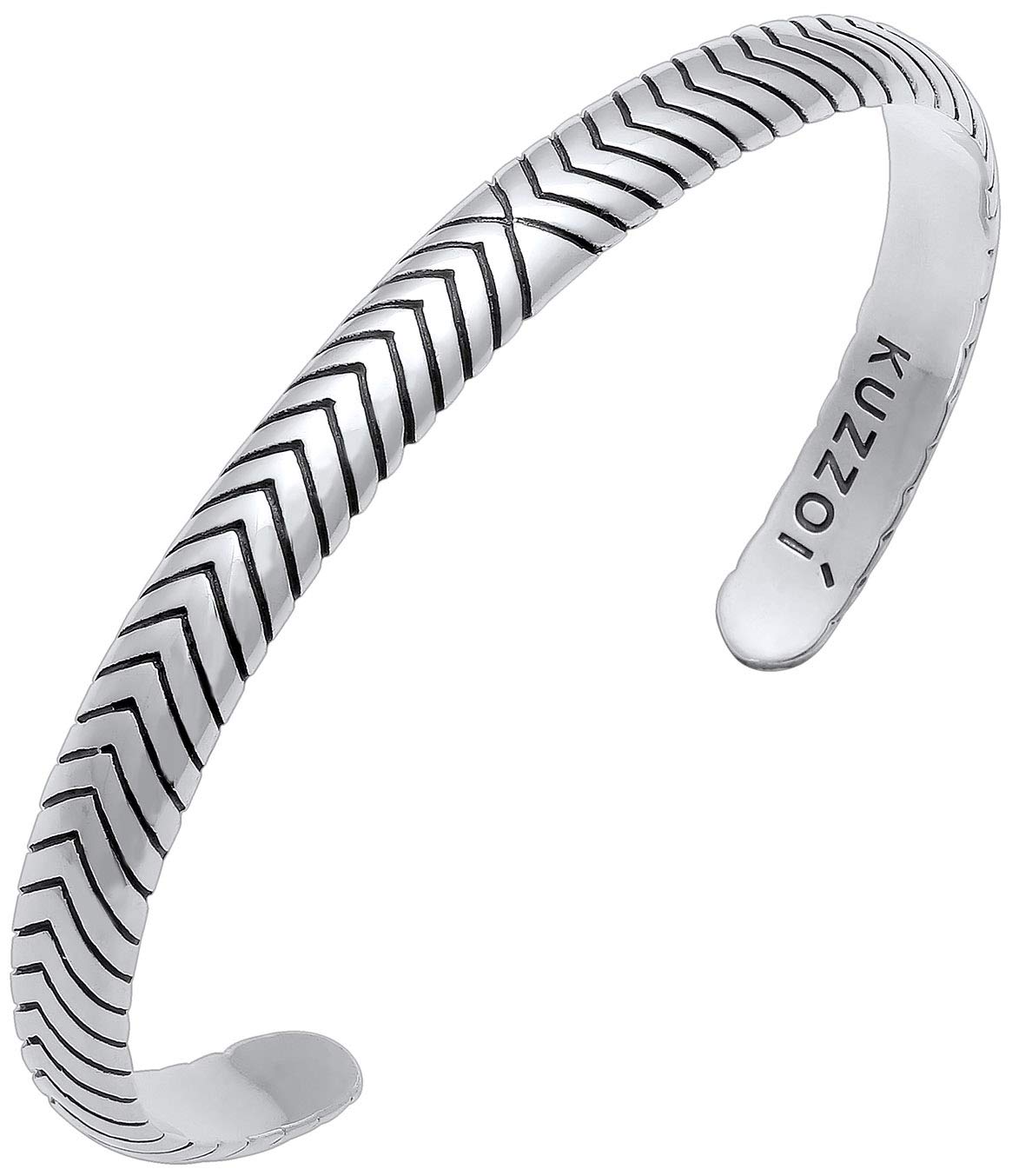 Kuzzoi Buddha 0212851118_19 Men's Silver Open Bangle Handmade from Real Solid 925 Sterling Silver Polished Luxury Bracelet Engraving for Men, 19 cm, 7 mm Wide, 22 g Heavy, 19 centimeters, Sterling