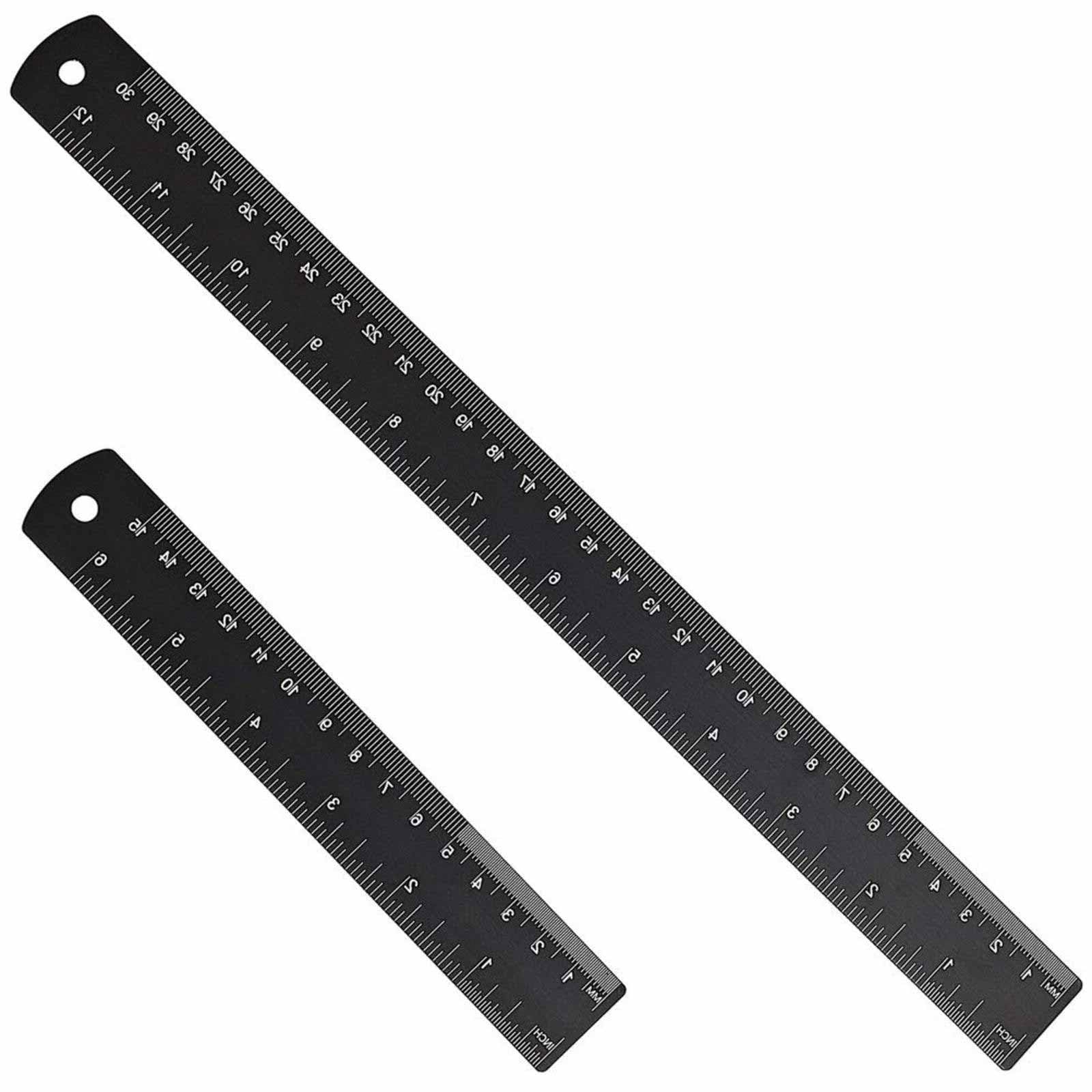 2 Pack Stainless Steel Rulers - 30cm & 15cm Precision Metal Ruler Set with Conversion Table, Durable Black Metric Straight Edge Ruler for School, Office, Engineering, and Craft Measuring