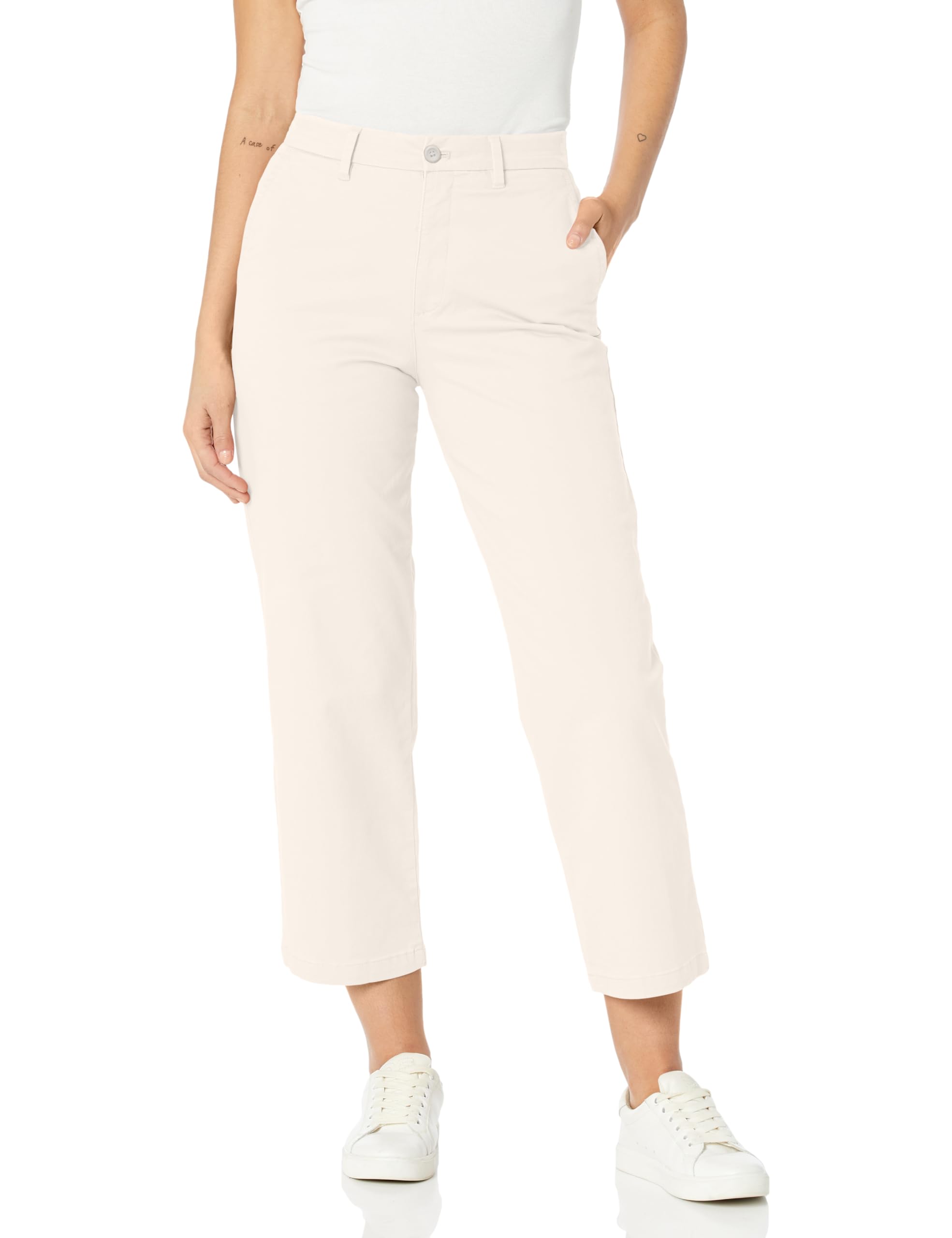 Dockers Women’s Straight Fit High Rise Weekend Chino Pants, Egret, 32
