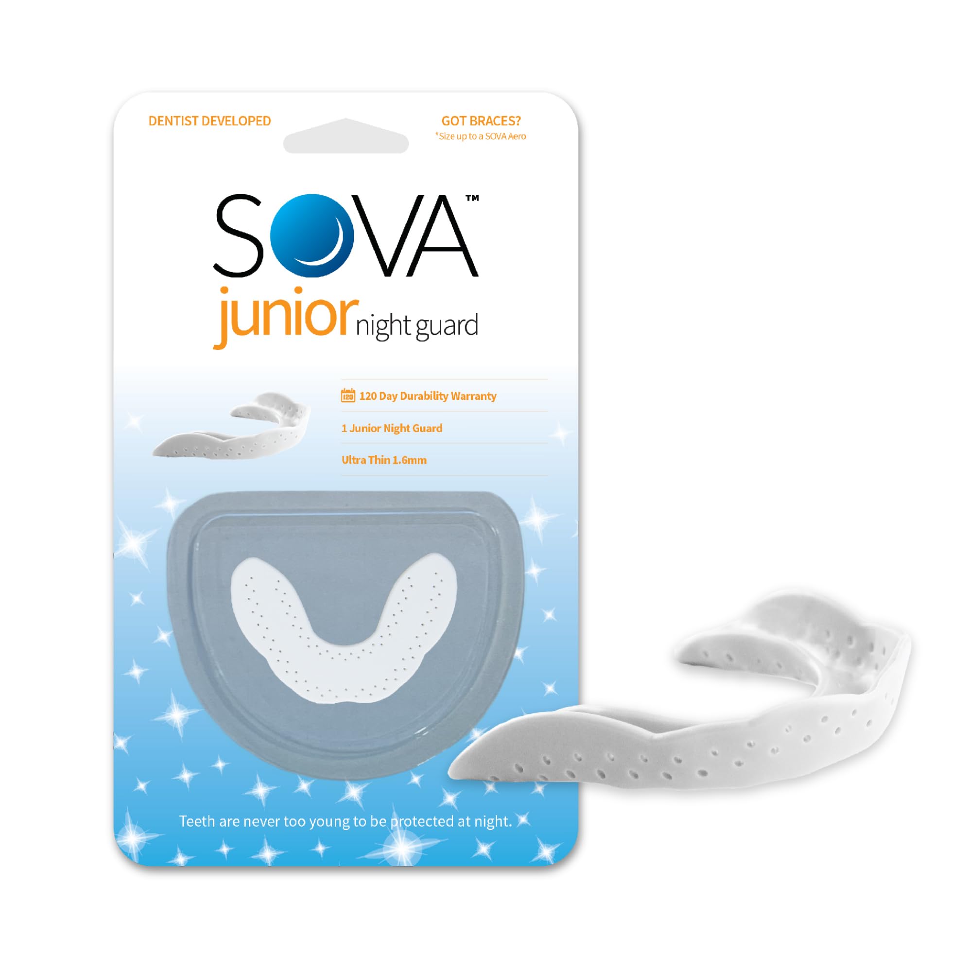 SOVA Junior Mouth Guard for Clenching and Grinding Teeth at Night, Custom-Fit Sleep Night Guard for Kids, Snow White