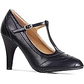 J. Adams Tango Heels for Women - T-Strap Round Toe Retro Oxford Pumps