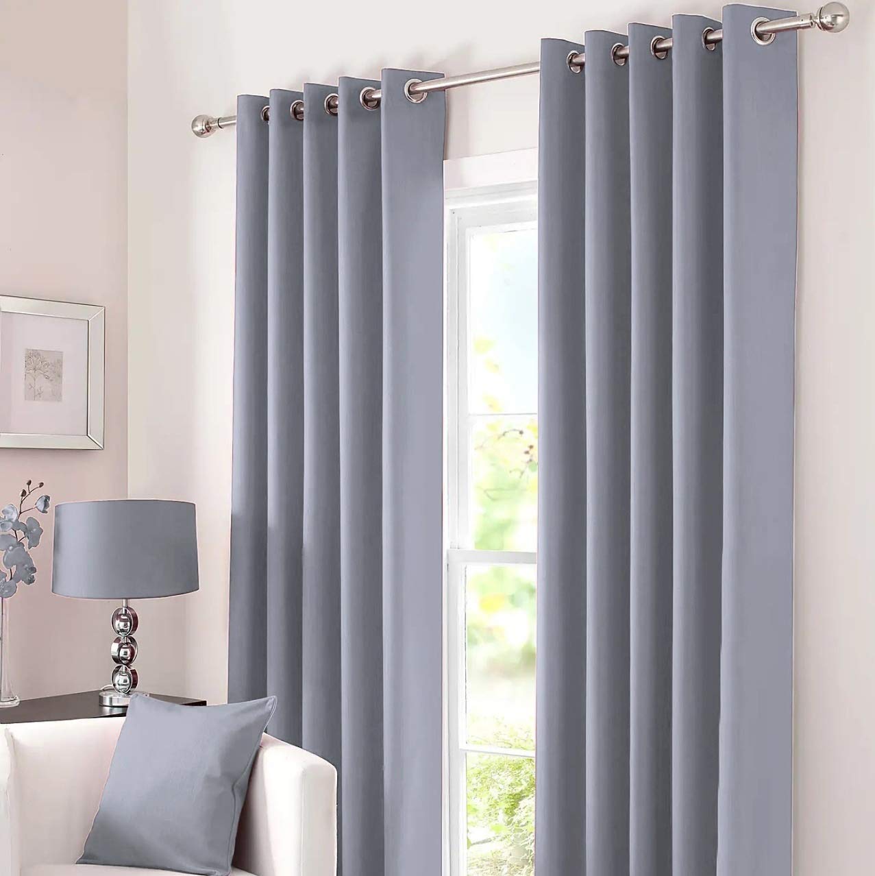 Kinfolk Textile Blackout Thermal Eyelet Ring Top Insulated Pair of Curtains Including 2 Tiebacks (Grey Silver, 46" x 72")