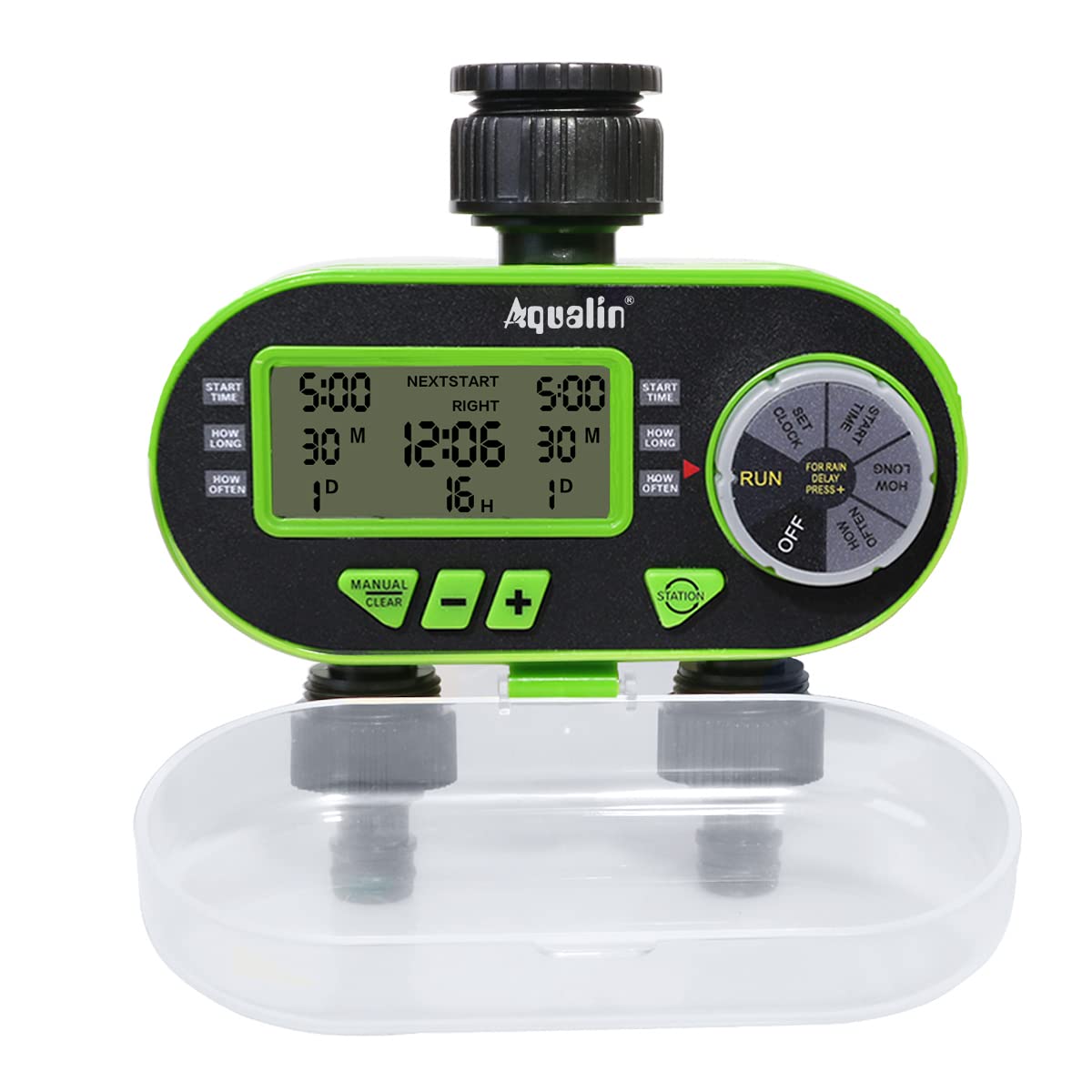 Aqualin Two Outlet Water Hose Timer Garden Watering Computer Electronic Irrigation Controller, Green