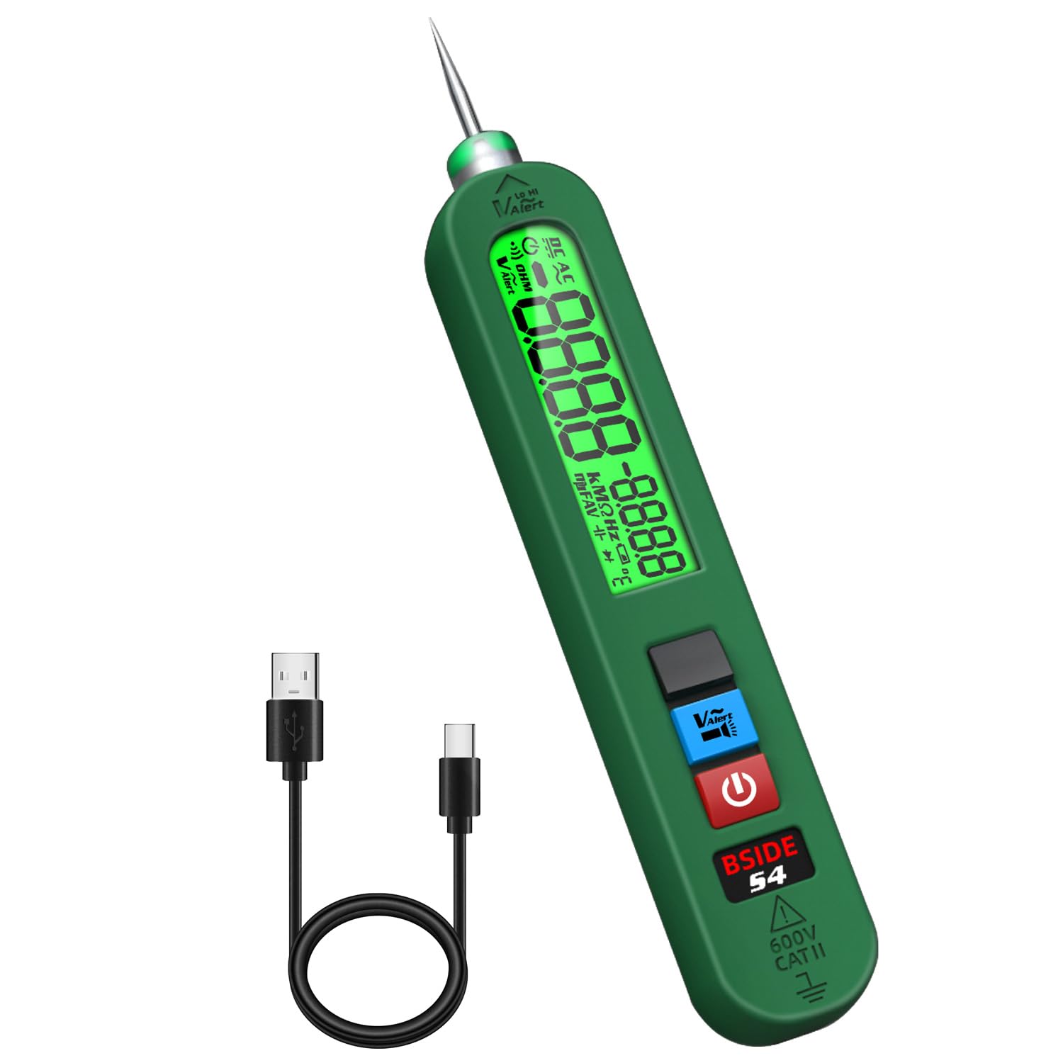 BSIDE Non-Contact AC Voltage Detector Pen with Large LCD, Measures AC Voltage & Temperature, Flashlight, Rechargeable