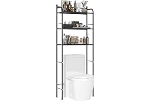 FKUO 3-Tier Metal Bathroom Storage Rack Over The Toilet Storage Shelves Bathroom Organizer Finishing Shelf (Black)