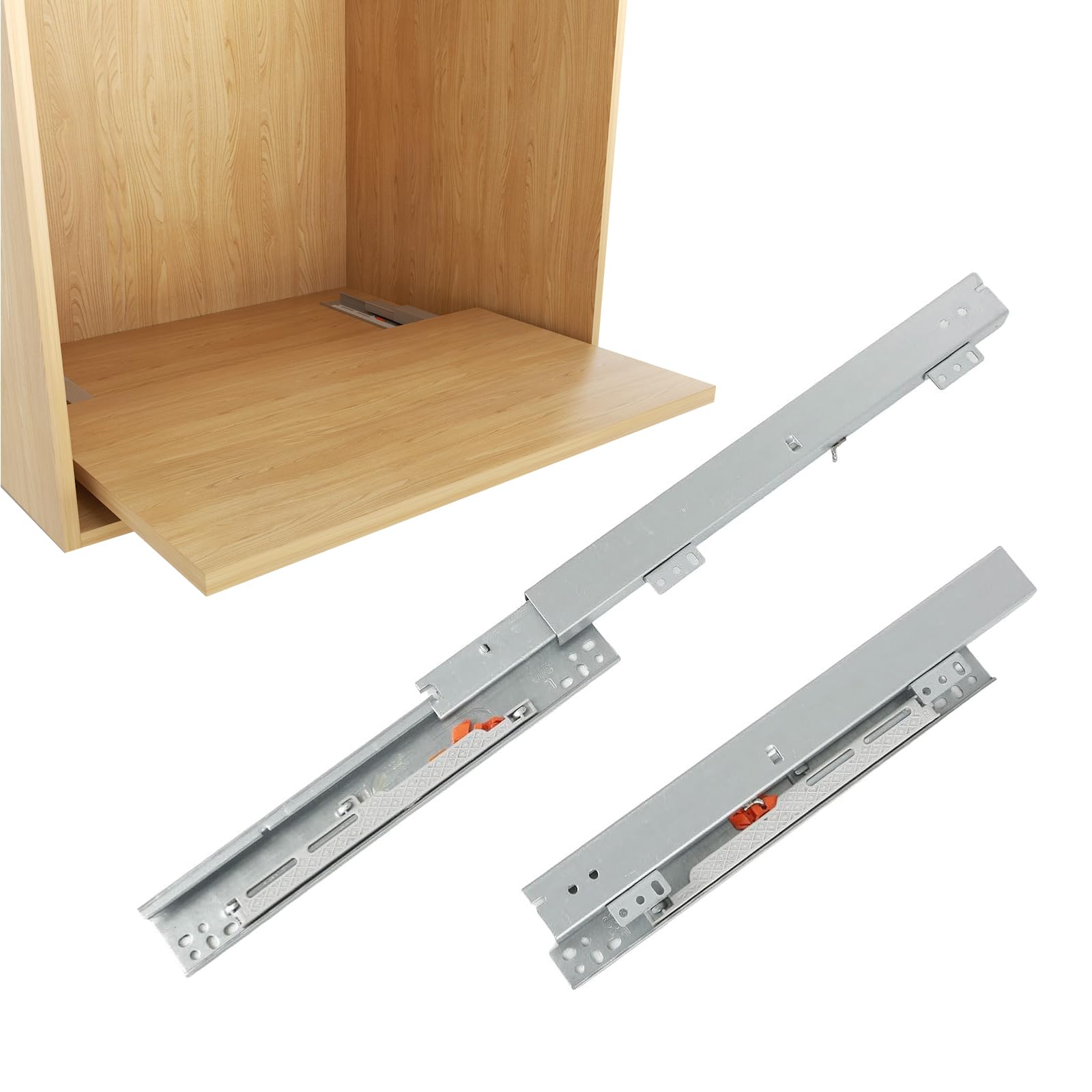 Photo 1 of Undermount Drawer Slide Bottom Mount Pull Out Shelf Slides Full Extension Soft Close Base Mount Slide Out Drawer Track Shelf Slider Rail for Cabinet Tray Kitchen Pantry Drawer Trash Can Hardware