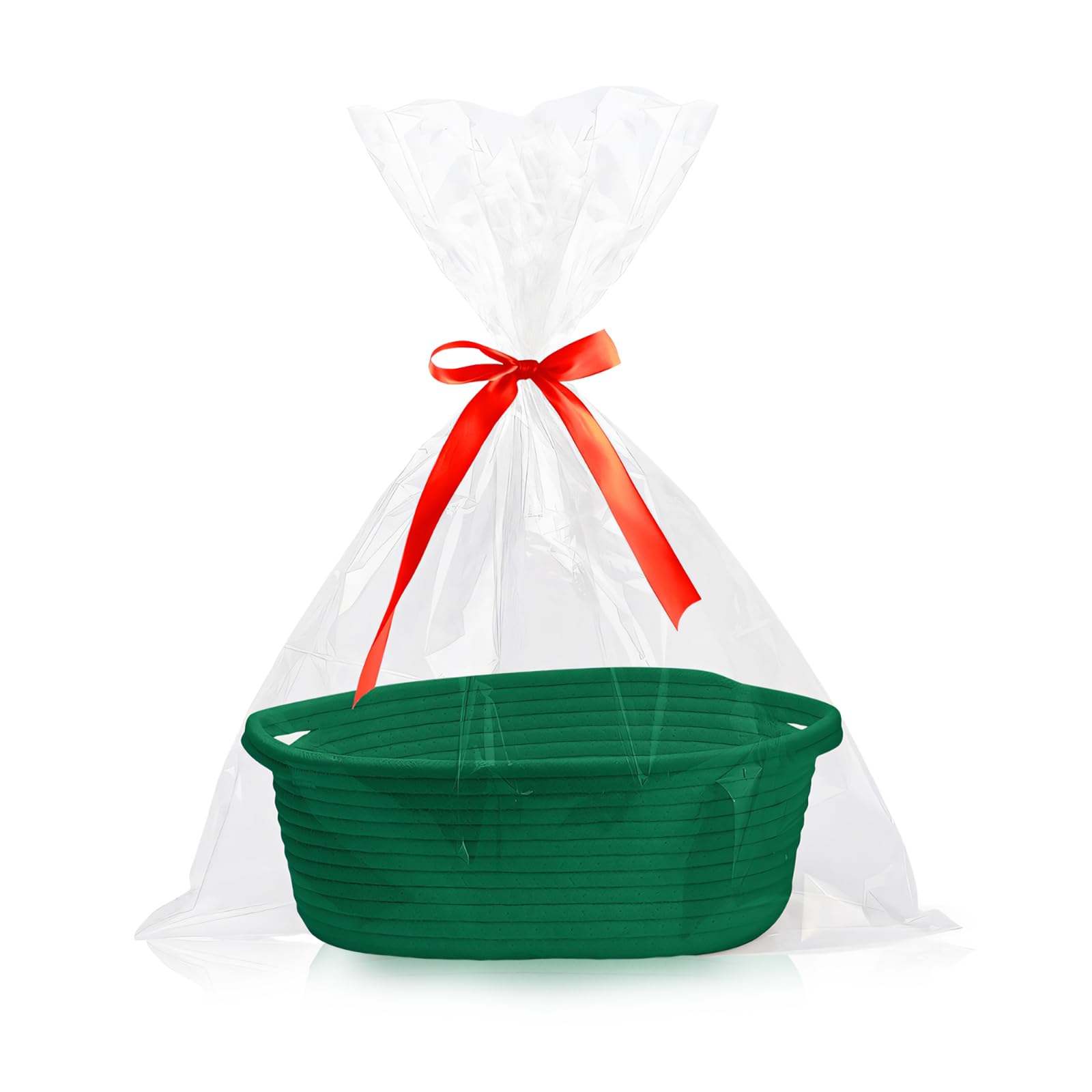 Gift Basket Empty, Woven Cotton Rope Basket with Gift Bags and Ribbons, Hamper Baskets for Xmas Gifts Empty With Handles, Cat Dog Toy Storage Basket for Home Christmas Decorations (green)