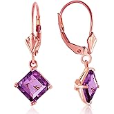14k Rose Gold Dangle Earrings with Square-shaped Amethyst
