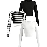 RoseSeek Girl's Long Sleeve Shirts Crew Nekc Slim Fitted Tight Fall Basic Tees Cute Crop Tops for Girls