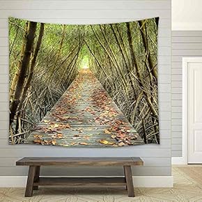 Tree Tunnel and Wooden Bridge in Mangrove - Fabric Wall Tapestry Home Decor - 51x60 inches