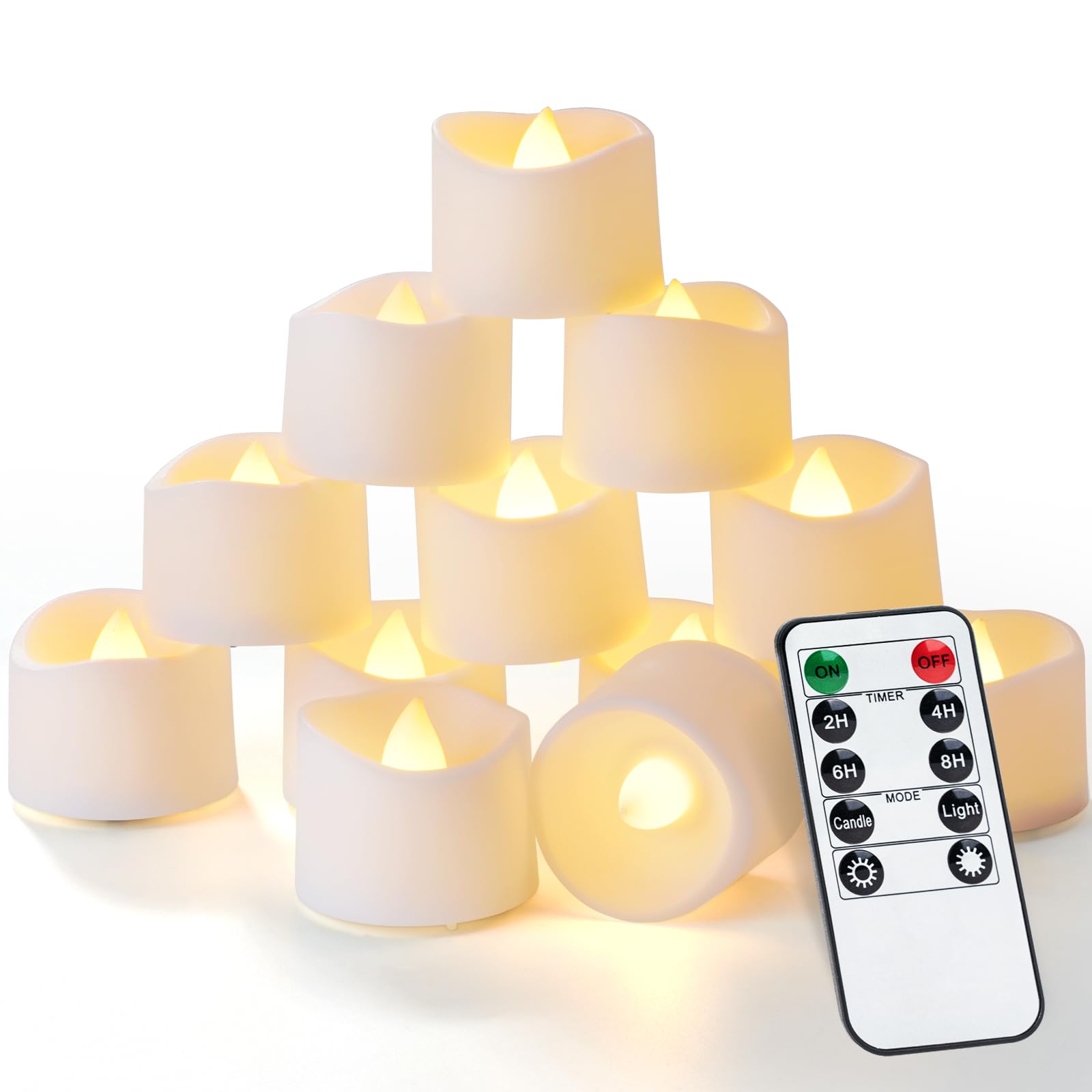 Photo 1 of Homemory 12pcs Remote Timer LED Tea Lights Candles, 400+Hours Flickering Flameless Battery Votive Tealights for Tabletop Lighting, Centerpieces Decor, Holiday