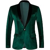 THWEI Mens Velvet Blazer Slim-Fit Solid Color One Button Blazer Sport Coat Jacket for Wedding Dinner Party