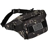 SOWHUP Tactical Fanny Pack,Military Waist Bag Pack with U.S Patch Utility Hip Belt Bumbag for Outdoor Fishing Hiking (Black c(4 Zipper Pockets))