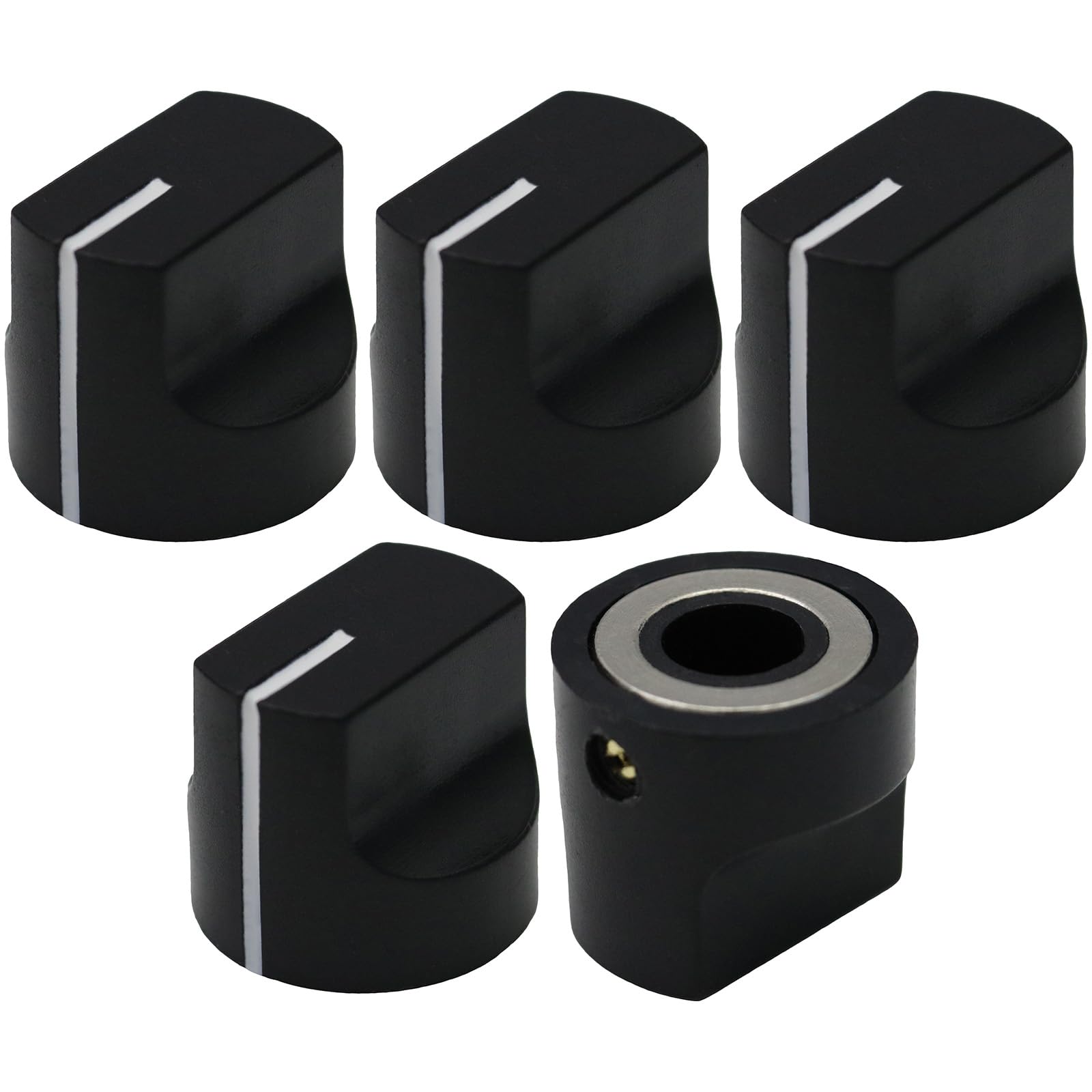 6.4mm Round Hole Slim Duckbill Amplifier/Equipment Control Knob Pack of 5 (Black)