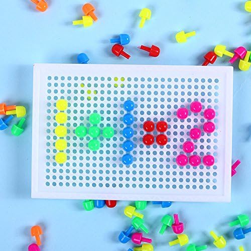 Jigsaw Puzzle Mix Colour Peg Board 96 Mushroom Nails Educational Building Blocks Bricks Creative DIY Mosaic Toys 3D Games Birthday Christmas Party Gift for Kids Children Age Over 3 Years Old