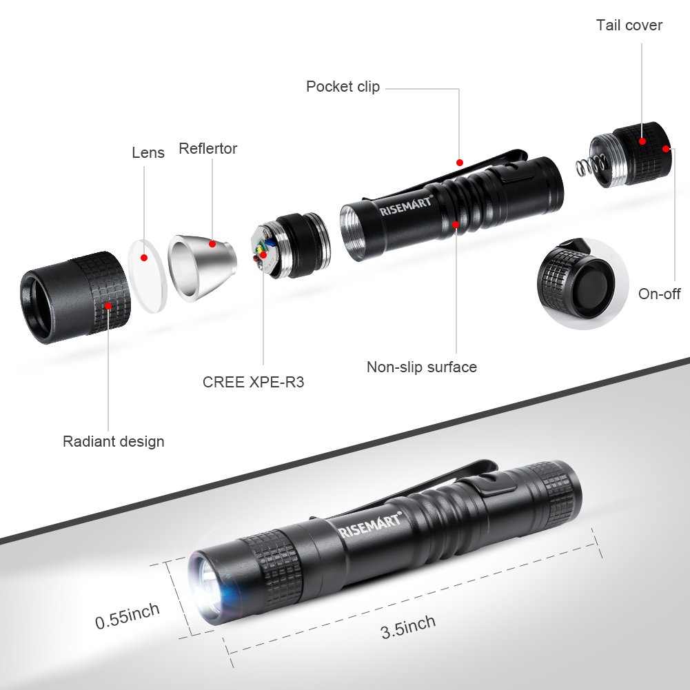 RISEMART Super Small Mini Flashlight AAA CREE XPER3 100 Lumens Ultra