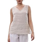 Amazhiyu Natural Linen Sleeveless V Neck Tank Tops Basic Summer Blouse
