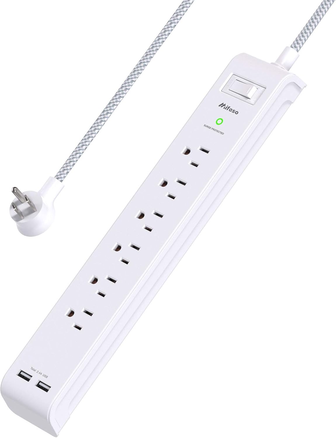 2 Pack Power Strip Surge Protector - 6 Outlets 2 USB Ports 5Ft Long Extension Cords, Flat Plug Overload Protection Outlet Strip, 900 Joules, Wall Mount for Home, Office and Dorm Essential, ETL Listed: Electronics