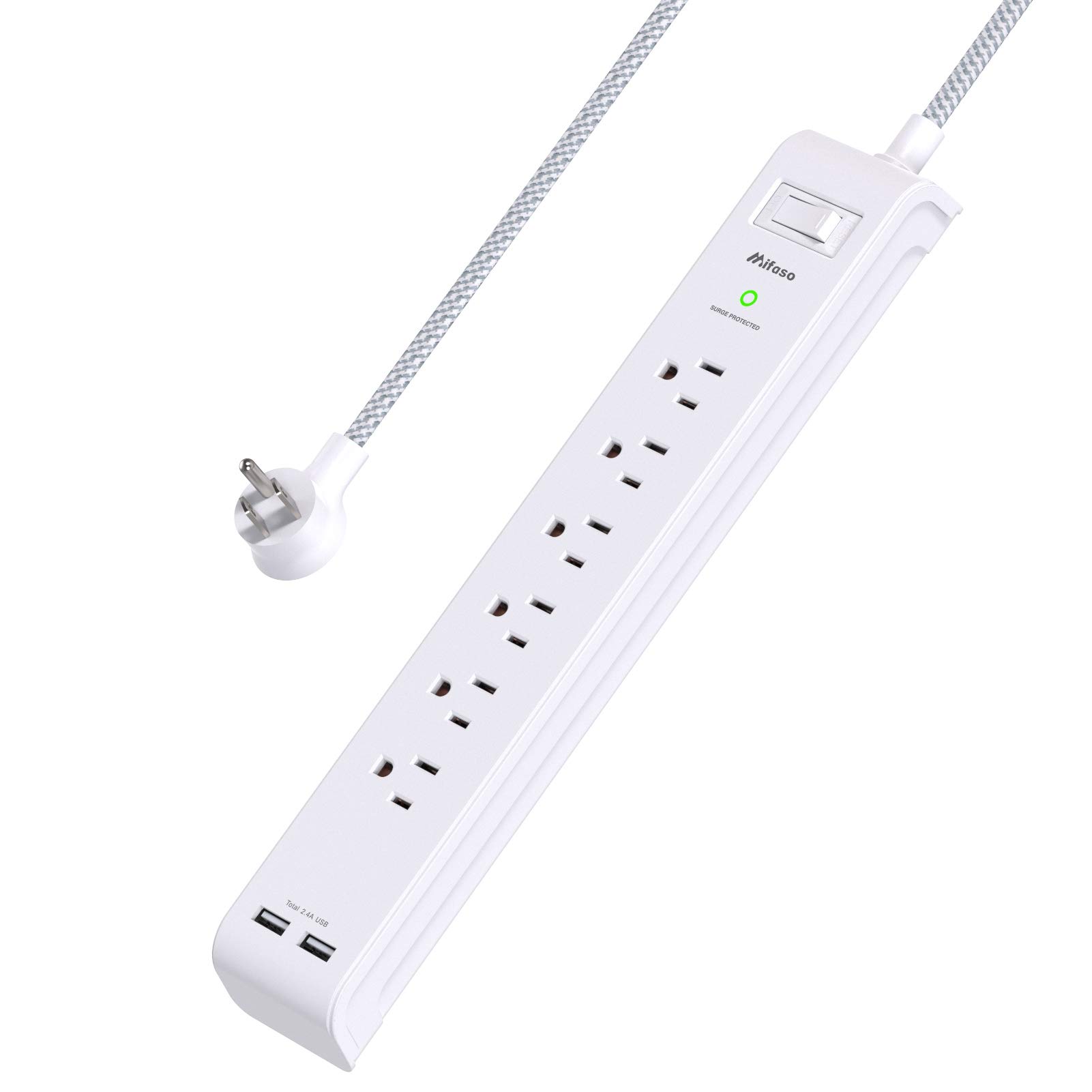 2 Pack Power Strip, 12FT Long Extension Cord, Surge Protector with 6 Outlets and 4 USB Ports (2 USB C), Flat Plug Overload Protection, Extension Cord 10+ ft, Wall Mount for Home Office Dorm College