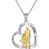Alphm S925 Sterling Silver Father Daughter Heart Pendant Necklace Jewelry from Dad Mom