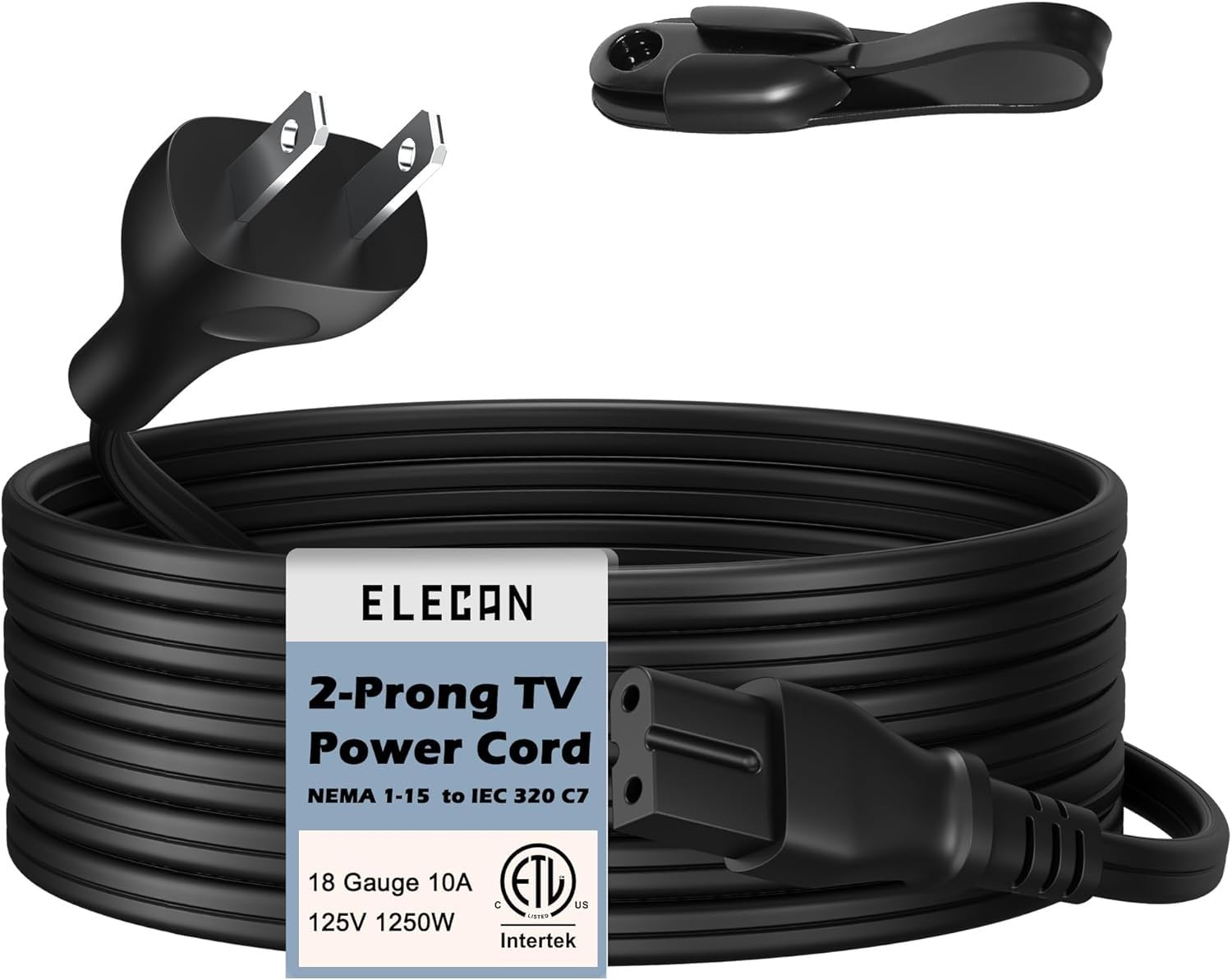 Photo 1 of Elecan 2-Prong Replacement Vizio TV Power Cord 6 Ft, NEMA 1-15P to Polarized IEC 320 C7 AC Supply Wall Cable 2 Slot Flat for Sound Bar LED Smart HDTV -Bose Speaker-ETL+ Organizer
