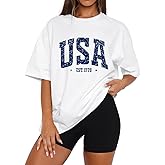 Dressmine Womens USA Oversized T-Shirts Summer Round Neck Short Sleeve Shirts Cute Print Graphic Tees