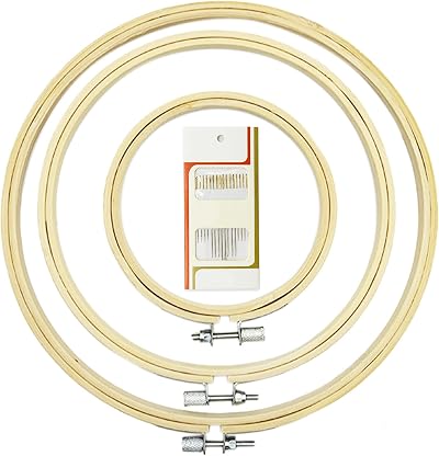 LAMXD 3Pcs Embroidery Hoop Set 3 Sizes Bamboo with Gold Eye Needles