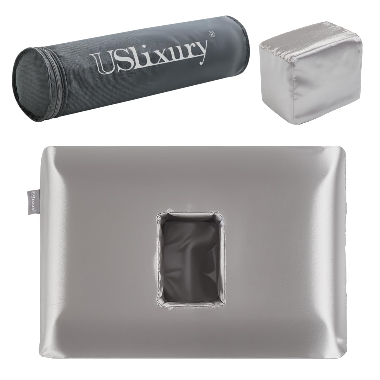 Photo 1 of USlixury Piercing Pillow - Ear Piercing Pillow with Foam Plug, 4''H Mini Donut Plilow with 4.7x3.2 Off Center Ear Hole, CertiPUR-US Memory Foam Hole Plilow for Side Sleeper, Satin Cover, Silver Grey