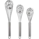Amytalk 3 Pack 8, 10, 12 inches Balloon Whisk Double Balloon Wire Whisk Blending Whisking Beating Stirring Egg Beater Stainless Steel (with inside Ball)