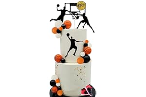 RASSLISA Basketball Cake Toppers Black Orange Balls Cake Decorations Basketball Theme Cake Decoration for Boy Birthday Sport Party Supplies