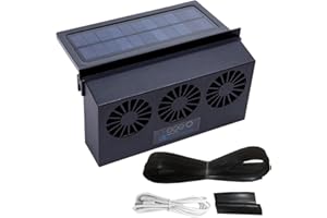 KACEPAR Black Solar Power Car Exhaust Fan w/3 Air Outlet, Window Mount Car Radiator Cooling Fan for Car, Cooling Solar Auto Ventilation Fan Portable Safe Auto Air Vent Radiator