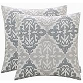 HWY 50 Gray Grey Decorative Throw Pillow Covers 18x18 Inch, Pack of 2 Embroidered Linen Farmhouse Cushion Cover Pillow Case for Sofa Couch Living Room Bed Bedroon, Accent Geometric