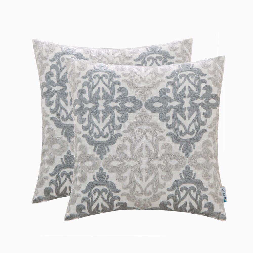 Hwy 50 Linen Grey Embroidered Decorative Throw Pillows Covers Sets