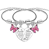 Nfyxcaz 2PCS Auntie Niece Heart Matching Bracelet Gifts for Aunt from Niece Mother’s Day Gifts Butterfly Keyring Christmas Birthday Gift for Auntie Nieces