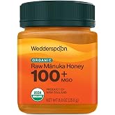 Wedderspoon Organic Raw Manuka Honey 100+ MGO, 8.8 Oz | Unpasteurized New Zealand Honey, Non-GMO, BPA-Free Jar, Superfood &amp; Natural Wellness Support
