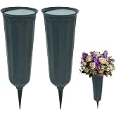 QKDS 2pcs Cemetery Vase, Grave Decorations Vases with Spikes and Flower Mud for Fresh and Artificial Flowers, Flower Holder Plastic Vase for Lawn Headstone Graveside Decoration(Green)
