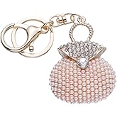 Healifty Pearl Handbag Shaped Keychain with Crystal Rhinestones Fashionable Key Ring Pendant for Women and Girls Metal Keychain Accessory in Pink
