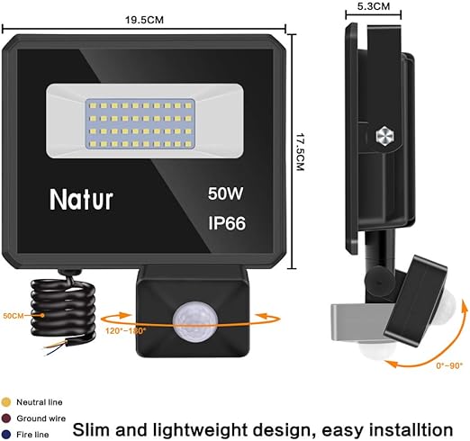 50w Foco led exterior con Sensor Movimiento 5200lm Led Proyector ...