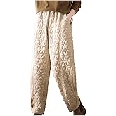 Womens Padded Quilted Sweat Pants Fall Winter Warm Casual Baggy Skinny Pants Solid Elastic Waist Lounge Trousers