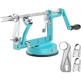 Apple Peeler Corer, Long lasting Chrome Cast Magnesium Alloy Apple Peeler Slicer Corer with Stainless Steel Blades and Powerful Suction Base for Apples and Potato(Blue)