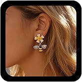 Andelaisi Boho 3D Bee Dangle Earrings Vintage Flower Stud Earrings Yellow Animal Bee Drop Earring Personalized Flower Animal Earring Jewelry for Women